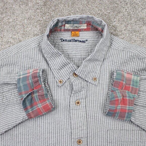 Tailor Vintage Flip Cuff Shirt Mens XL Gray Cotton/Linen Blend L/S Button Down - Picture 1 of 15